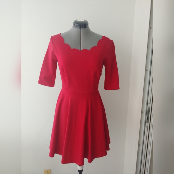 Lulus Tip The Scallops red scalloped skater dress - Picture 3 of 6